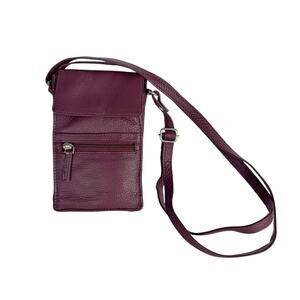 Made in India Burgundy Genuine Leather Small Phone Crossbody Silver Hardware